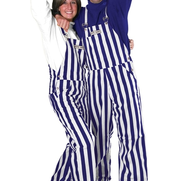 Gameday bibs Purple and White Striped Overalls - Picture 1 of 2